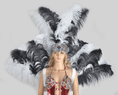 Load image into Gallery viewer, Black & white Ostrich Feather Open Face Headdress & backpiece Set - hotfans