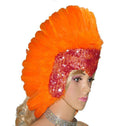 Load image into Gallery viewer, Orange feather sequins crown las vegas dancer showgirl headgear headdress - hotfans