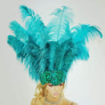 Carica l'immagine nel visualizzatore Galleria, Teal Showgirl Open Face Ostrich feather Headdress - hotfans