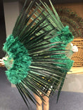 Load image into Gallery viewer, Forest green Marabou & Pheasant Feather Fan 29"x 53" with Travel leather Bag - hotfans