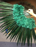Load image into Gallery viewer, Forest green Marabou & Pheasant Feather Fan 29"x 53" with Travel leather Bag - hotfans