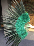 Load image into Gallery viewer, Forest green Marabou & Pheasant Feather Fan 29"x 53" with Travel leather Bag - hotfans