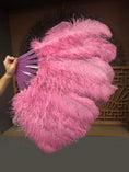Load image into Gallery viewer, A pair Single layer fuchsia Beginner’s Ostrich Feather Fan - hotfans