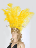 Carica l'immagine nel visualizzatore Galleria, Gold yellow Showgirl Open Face Ostrich feather Headdress - hotfans