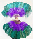 Load image into Gallery viewer, Mix lavender & forest green 2 Layers Ostrich Feather Fan 30''x 54'' with Travel leather Bag - hotfans