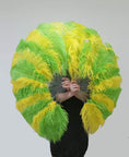 Bild in Galerie-Betrachter laden, Single layer Mix yellow & green Beginner’s Ostrich Feather Fan 25"x 45" - hotfans