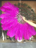 Load image into Gallery viewer, Hot pink single layer Ostrich Feather Fan Full open 180 ° with Travel leather Bag - hotfans