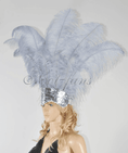 ギャラリービューアーに画像を読み込み、 light Grey Showgirl Open Face Ostrich feather Headdress - hotfans