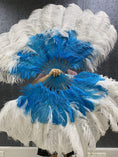 Load image into Gallery viewer, Mix blue & white 2 Layers Ostrich Feather Fan 30''x 54'' with Travel leather Bag - hotfans