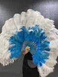 Load image into Gallery viewer, Mix blue & white 2 Layers Ostrich Feather Fan 30''x 54'' with Travel leather Bag - hotfans