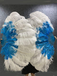 Load image into Gallery viewer, Mix blue & white 2 Layers Ostrich Feather Fan 30''x 54'' with Travel leather Bag - hotfans