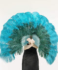 ギャラリービューアーに画像を読み込み、 Mix forest green & Teal 2 Layers Ostrich Feather Fan 30''x 54'' with Travel leather Bag - hotfans