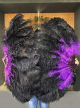 Charger l'image dans la visionneuse de galerie, Mix black & dark purple 2 Layers Ostrich Feather Fan 30''x 54'' with Travel leather Bag - hotfans