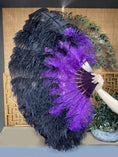 Charger l'image dans la visionneuse de galerie, Mix black & dark purple 2 Layers Ostrich Feather Fan 30''x 54'' with Travel leather Bag - hotfans