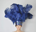 Carica l'immagine nel visualizzatore Galleria, Navy Showgirl Open Face Ostrich feather Headdress - hotfans