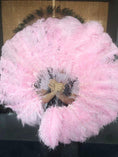 ギャラリービューアーに画像を読み込み、 pink single layer Ostrich Feather Fan Full open 180 ° with Travel leather Bag - hotfans