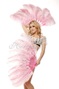 Load image into Gallery viewer, A pair pink Single layer Ostrich Feather fan 24"x 41" with leather travel Bag - hotfans