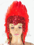 Load image into Gallery viewer, Red feather sequins crown las vegas dancer showgirl headgear headdress - hotfans