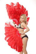 Load image into Gallery viewer, Red intermediate 2 layers Ostrich Feather Fan 30"x 54" - hotfans