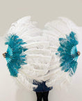 Charger l'image dans la visionneuse de galerie, Mix teal & white 2 Layers Ostrich Feather Fan 30''x 54'' with Travel leather Bag - hotfans