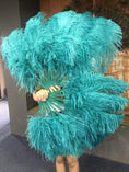 Carica l'immagine nel visualizzatore Galleria, A pair Single layer teal Beginner’s Ostrich Feather Fan - hotfans