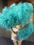 Carica l'immagine nel visualizzatore Galleria, A pair Single layer teal Beginner’s Ostrich Feather Fan - hotfans