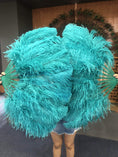 Carica l'immagine nel visualizzatore Galleria, A pair Single layer teal Beginner’s Ostrich Feather Fan - hotfans