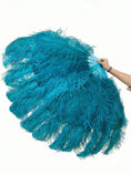 ギャラリービューアーに画像を読み込み、 Teal XL 2 layers ostrich Feather Fan with Peacock Feathers 34''x 60'' - hotfans