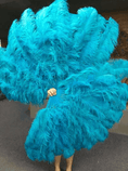 Carica l'immagine nel visualizzatore Galleria, Turquoise Advanced XL 2 Layers Ostrich Feather Fan 34"x 60" - hotfans