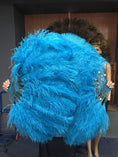 Load image into Gallery viewer, A pair Single layer turquoise Beginner’s Ostrich Feather Fan - hotfans