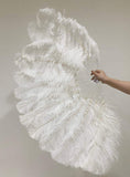 Charger l'image dans la visionneuse de galerie, White single layer Ostrich Feather Fan Full open 180 ° with Travel leather Bag - hotfans