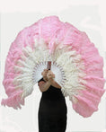 Load image into Gallery viewer, Mixed pink & white 2 Layers Ostrich Feather Fan 30''x 54'' with Travel leather Bag - hotfans