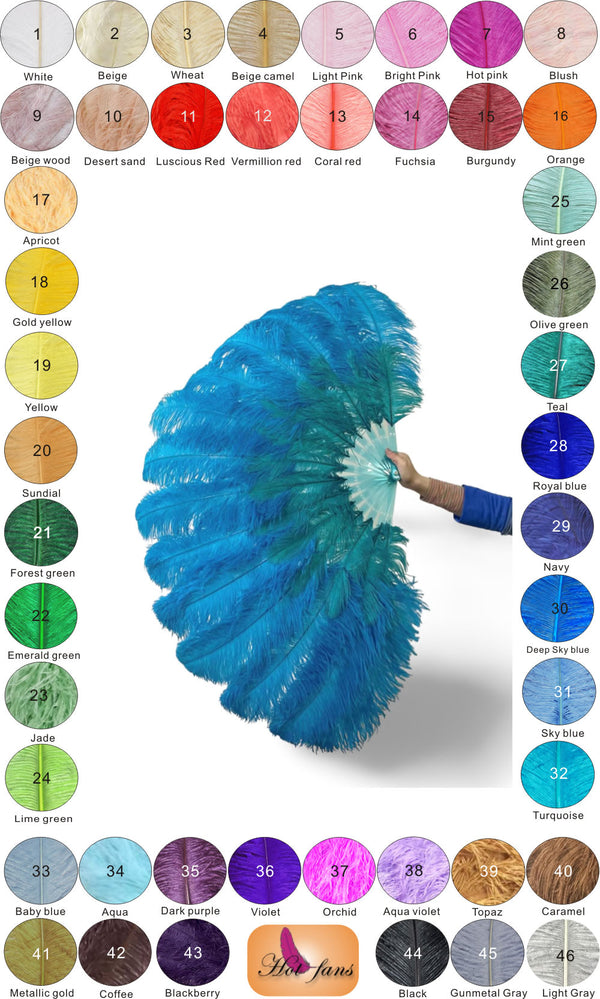 CUSTOM U/D MIX COLOR 180 DEGREE FULL OPEN 2 LAYERS OSTRICH FEATHER FAN "30"X 60"