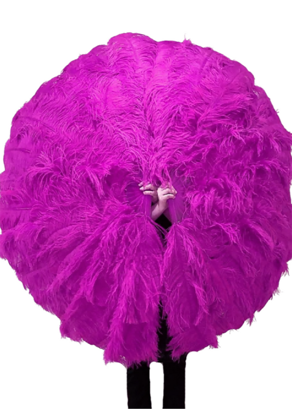 Professional Triple Layers Ostrich Feather Fan 180 degree 35