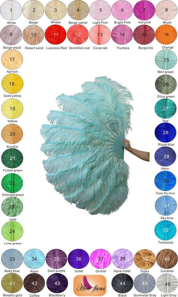 Custom color 180 degree Full Open 2 layers Ostrich Feather Fan 30"X 60"