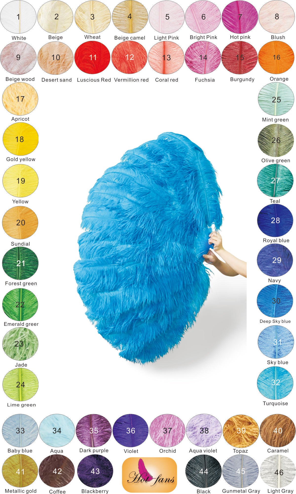 Custom color Professional Triple Layers Ostrich Feather Fan 34"x 65"