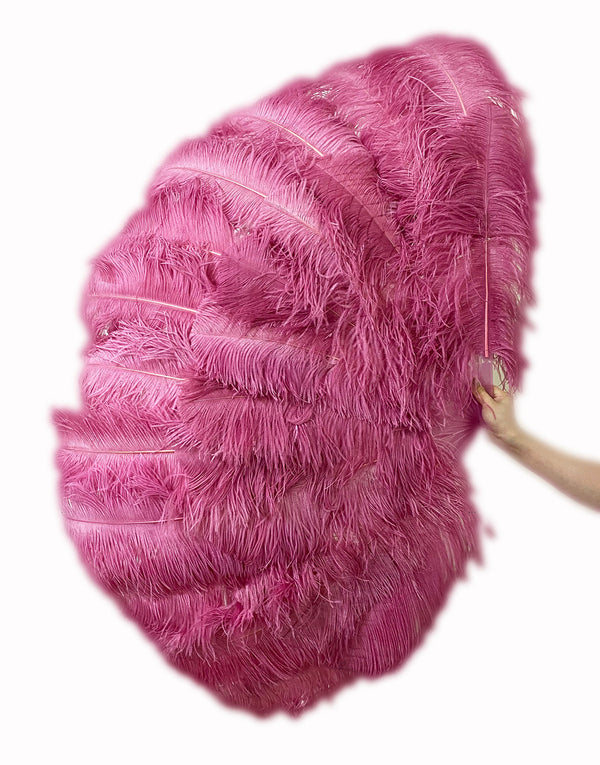 fuchsia Professional 3 Layers Ostrich Feather Fan 34