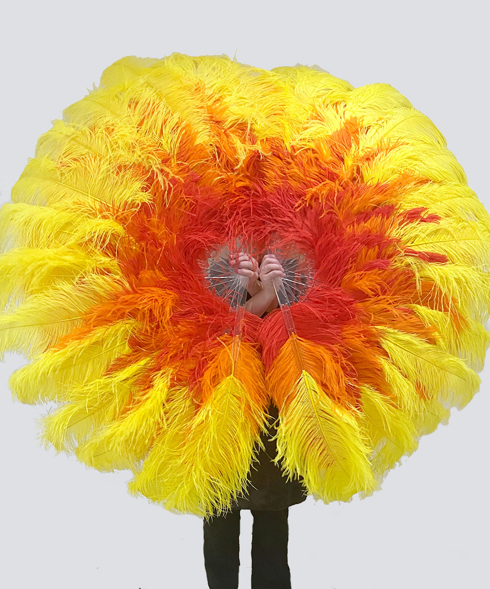 Mix 3 color of A pair 3 Layers Ostrich Feather Fan 68" Full open 180 degree.