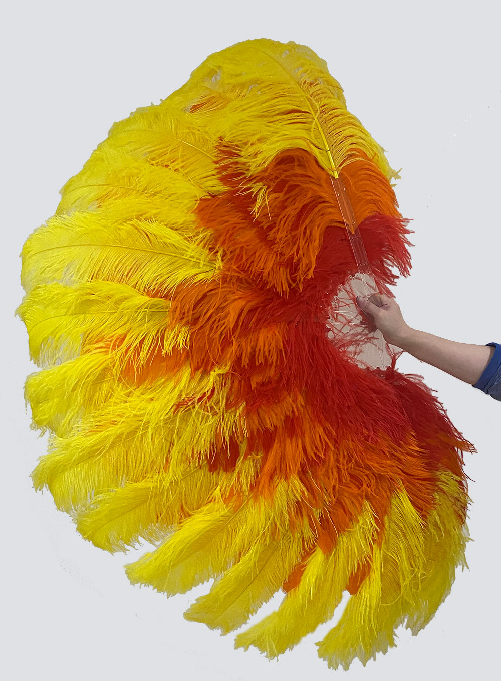 Mix 3 color of A pair 3 Layers Ostrich Feather Fan 68" Full open 180 degree.