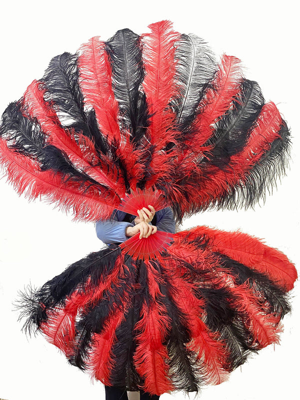 Custom Mix Alternating Color XL 2 Layers Ostrich Feather Fan 34