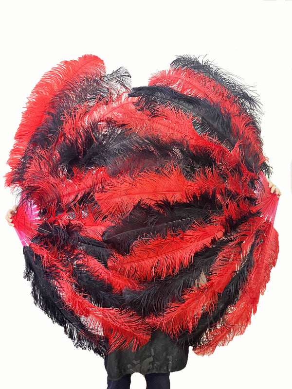 Custom Mix Alternating Color XL 2 Layers Ostrich Feather Fan 34