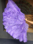 Load image into Gallery viewer, Aqua violet 3 Layers Ostrich Feather Fan Opened 65" with Travel leather Bag.
