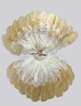 Load image into Gallery viewer, Mixed beige & wheat XL 2 Layer Ostrich Feather Fan 34''x 60'' with Travel leather Bag.
