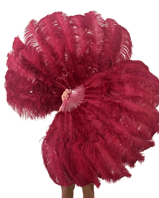 Burgundy intermediate 2 layers Ostrich Feather Fan 30"x 54" - hotfans