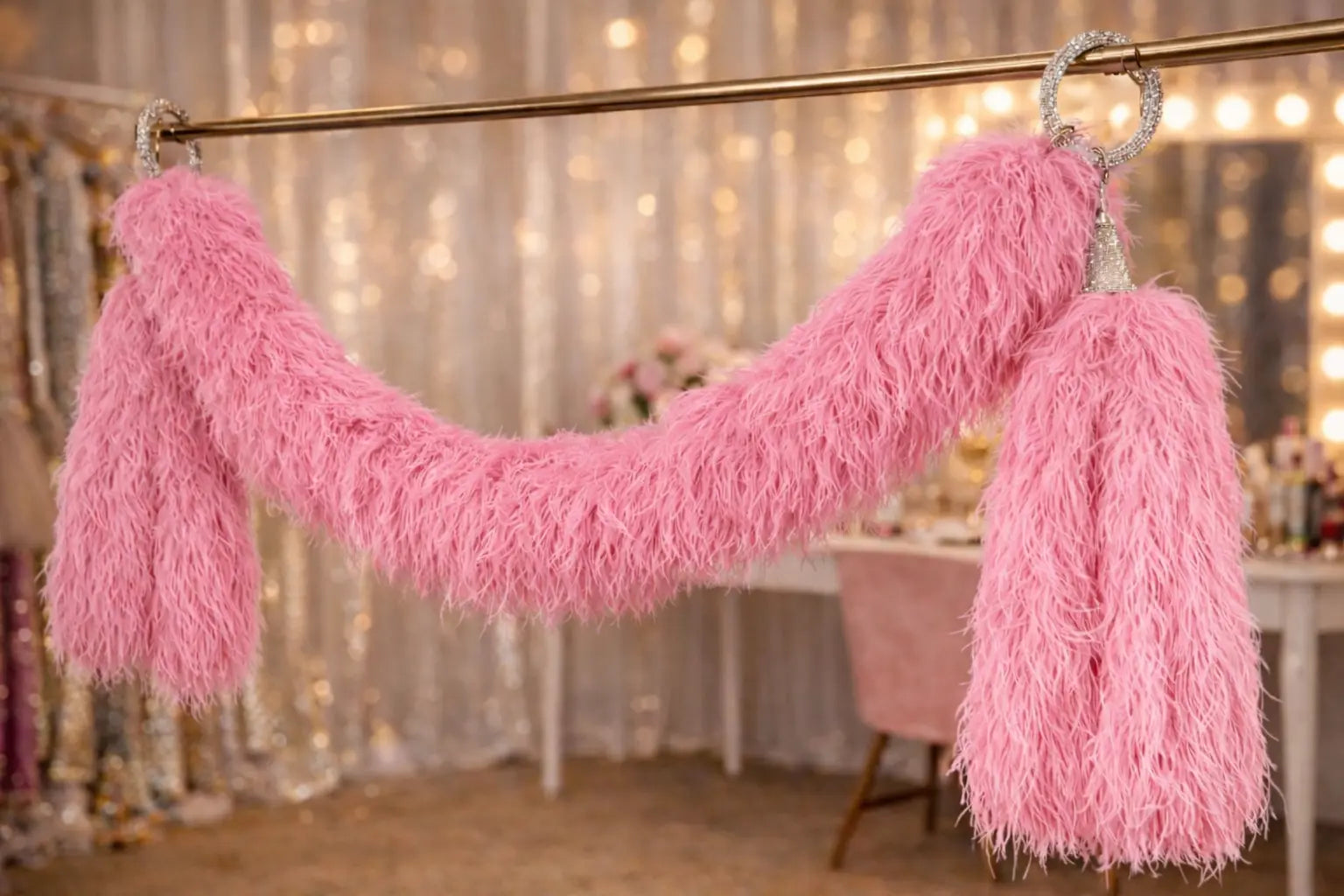 Professional ostrich feather boa system with modular upper and lower feather elements