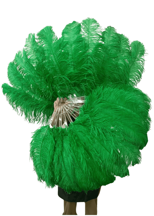 A pair Single layer emerald green Beginner’s Ostrich Feather Fan - hotfans