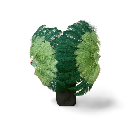 Mix Jade & Forest Green Advanced XL 2 Layer Ostrich Feather Fan 34''x 60''