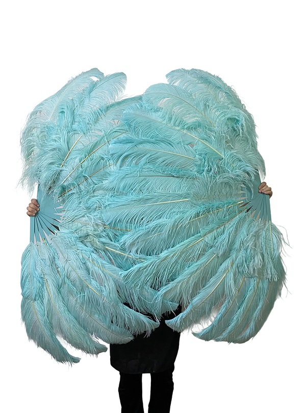 Custom color 180 degree Full Open 2 layers Ostrich Feather Fan 30