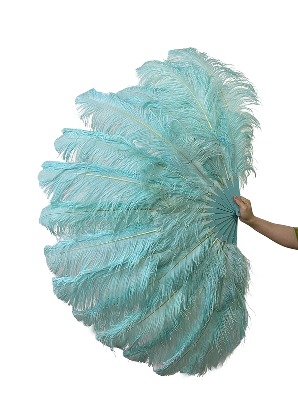 Custom color 180 degree Full Open 2 layers Ostrich Feather Fan 30