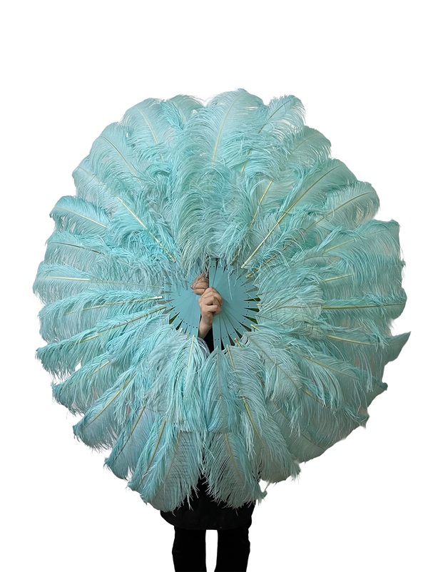 Custom color 180 degree Full Open 2 layers Ostrich Feather Fan 30